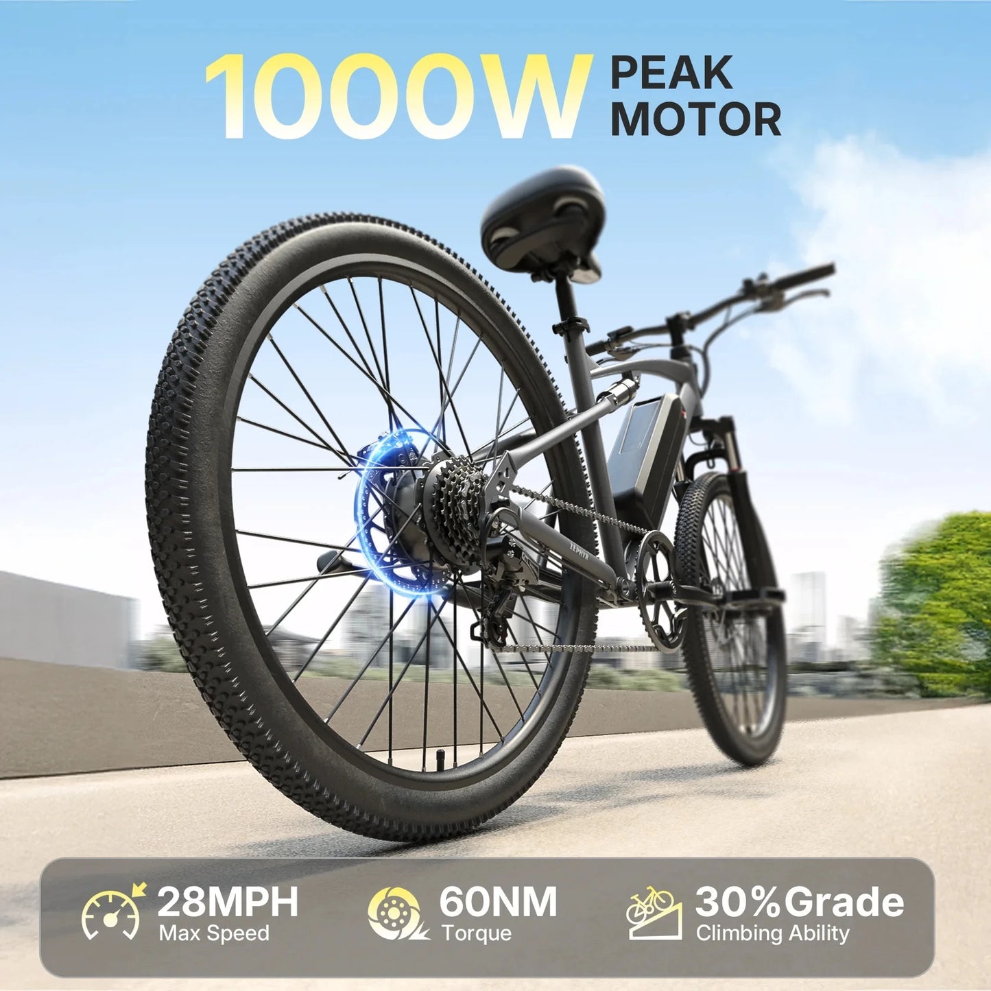 QRONGE Zephyr Electric Bike For Adults 1000W Peak Motor Suspension