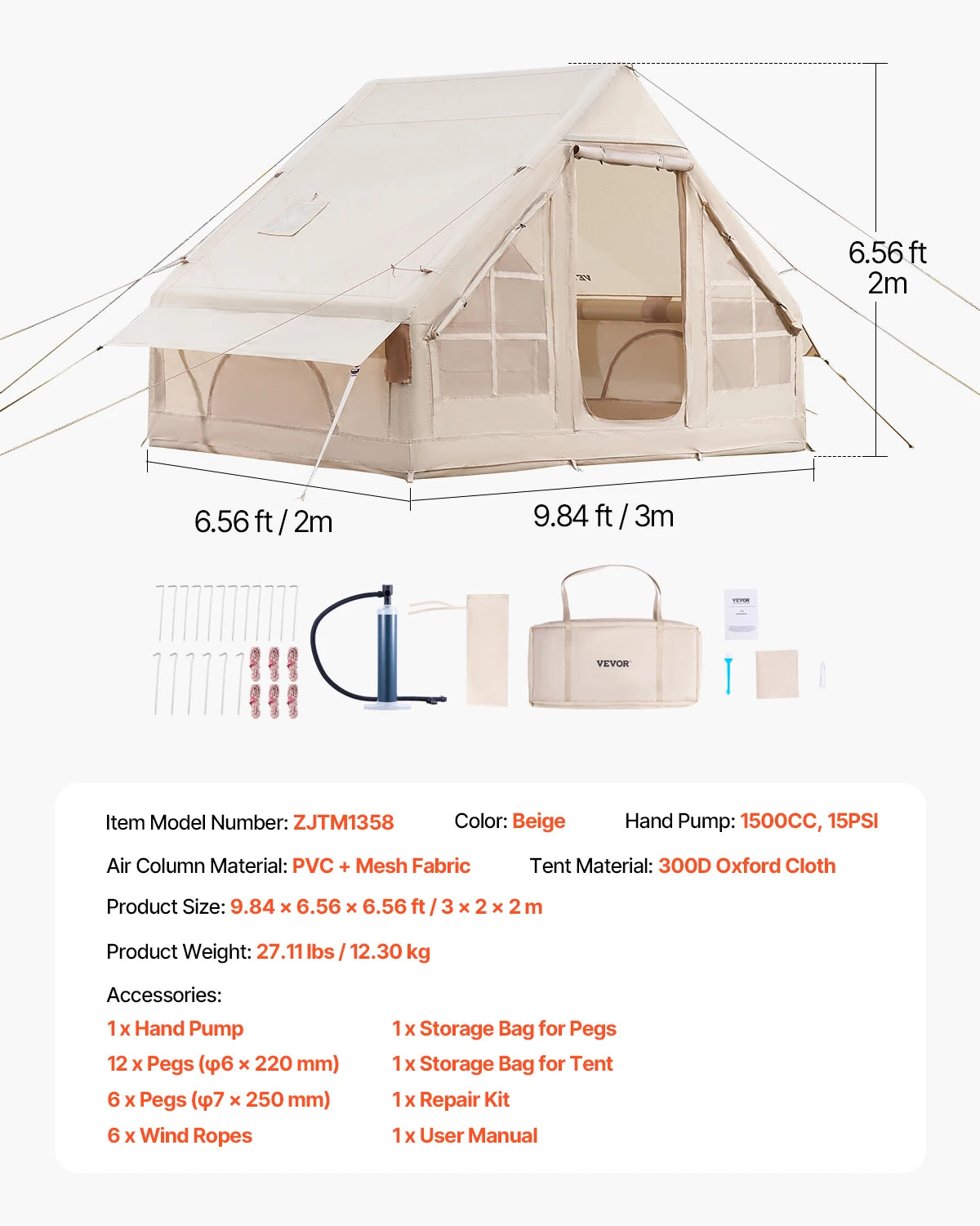 SucceBuy Inflatable Camping Tent With Hand Pump For Easy Setup