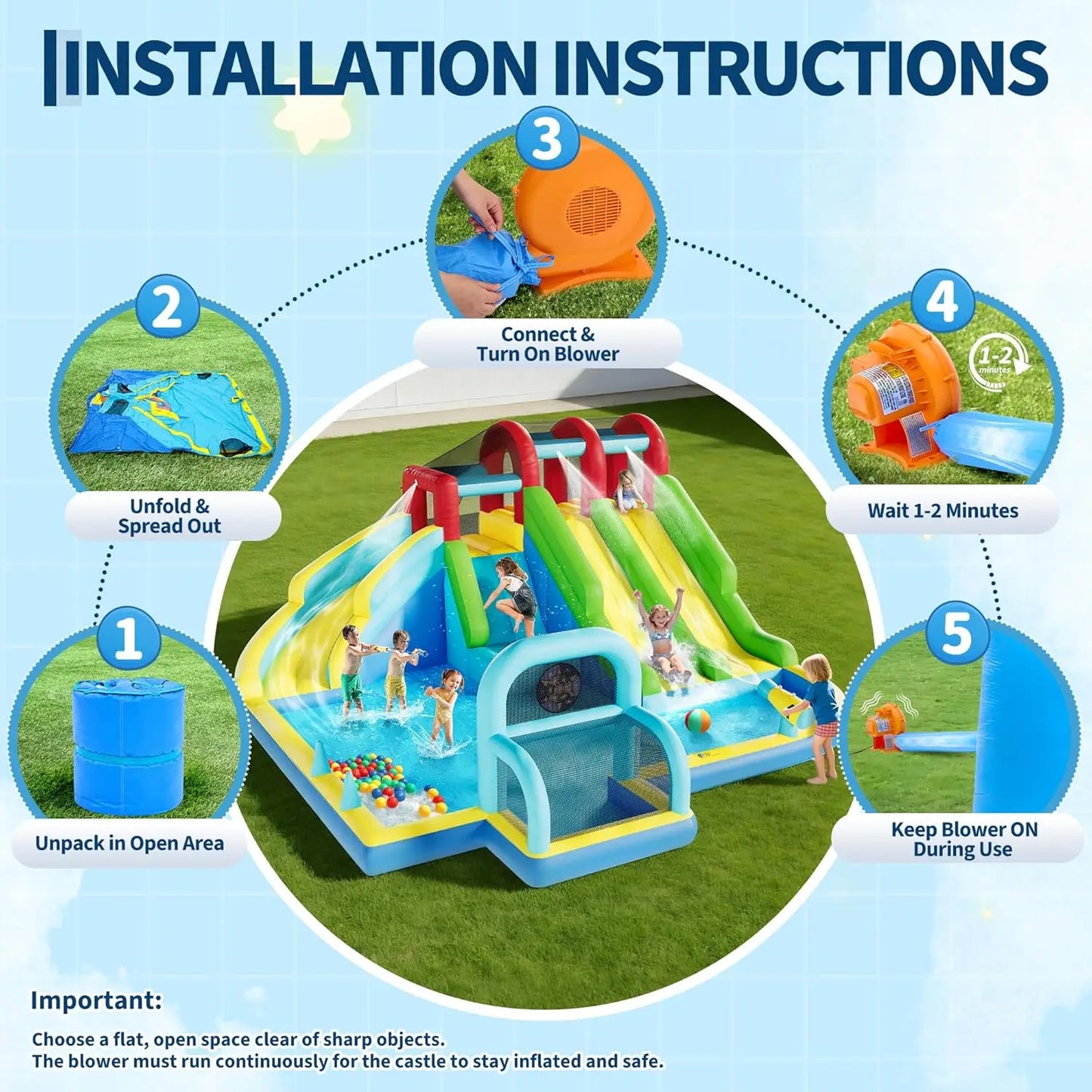 HiMISS Inflatable Bounce House With Oxford Fabric Blower For Kids