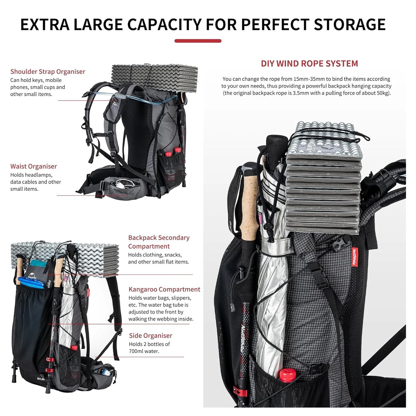 Naturehike Rock Outdoor Backpacks Large Capacity Rain Cover