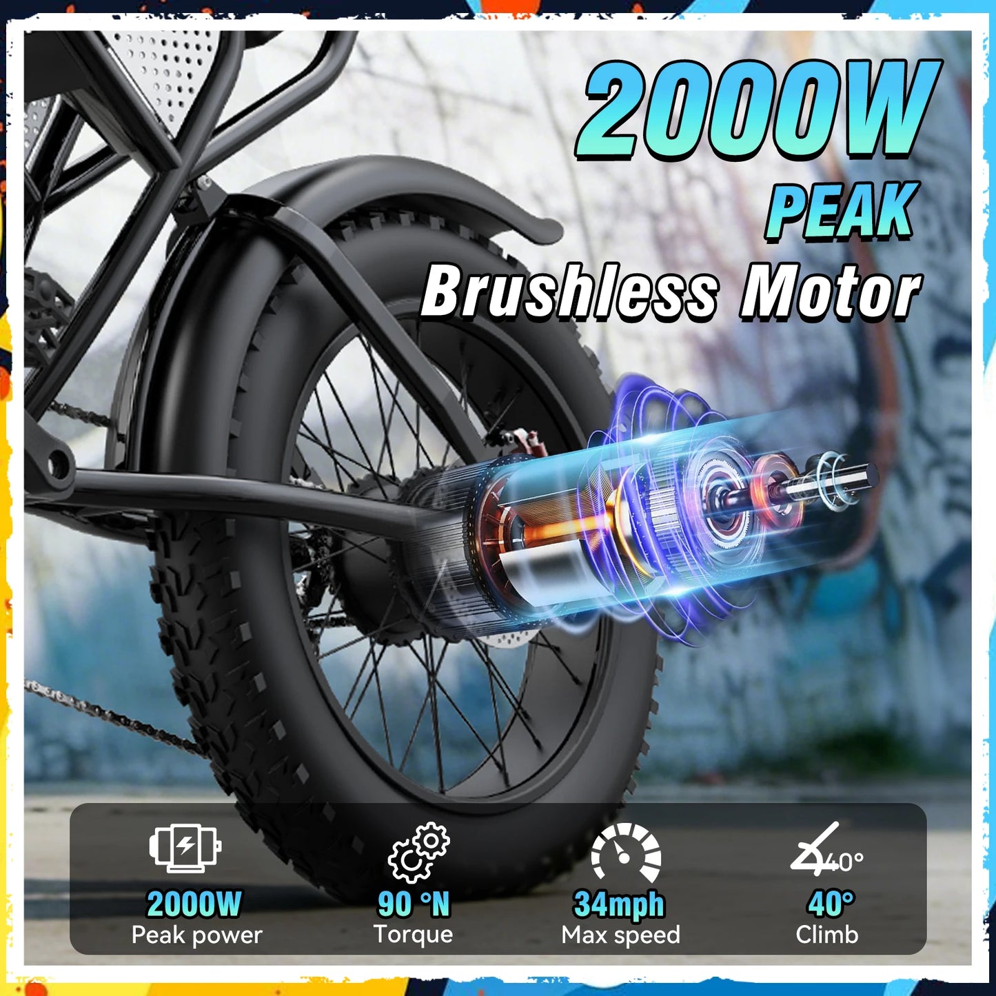 Ridstar 2000W 48V Fat Tire Electric All Terrain Mountain Bike
