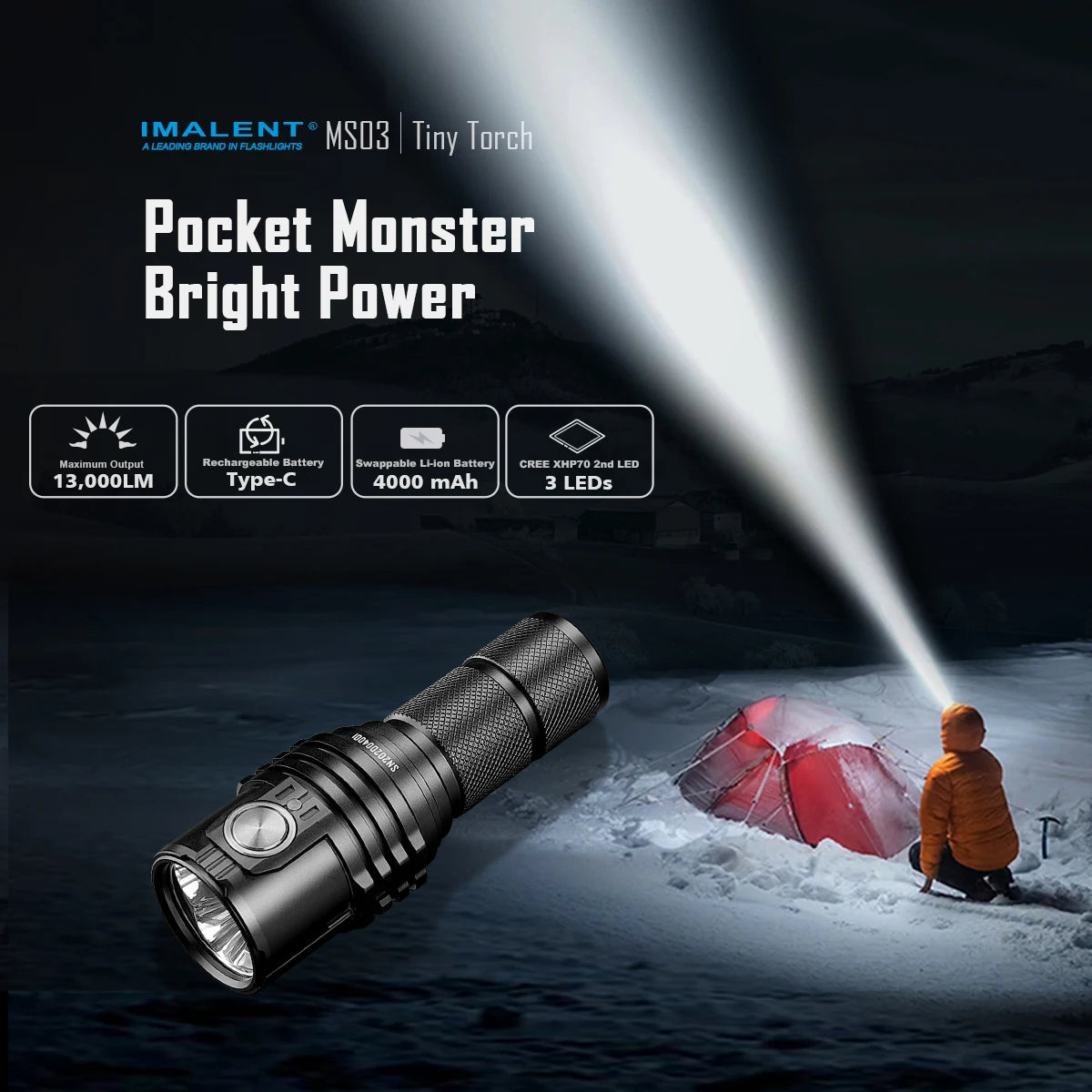 Imalent MS03 Super Bright 13000 Lumen XHP70.2 LED Flashlight