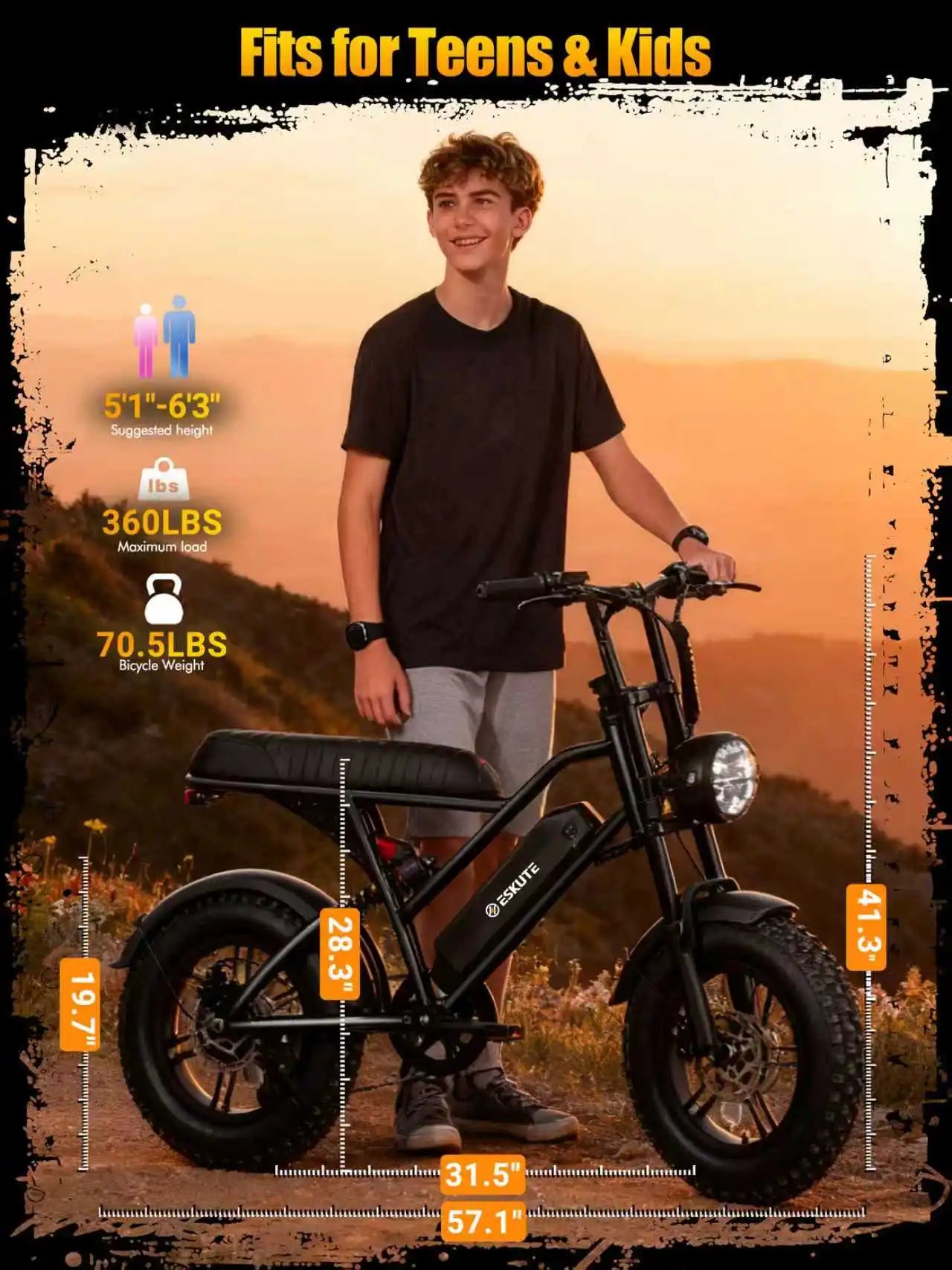 Eskute V100 Electric Bike 1500W Peak Dual Suspension Fat Tire