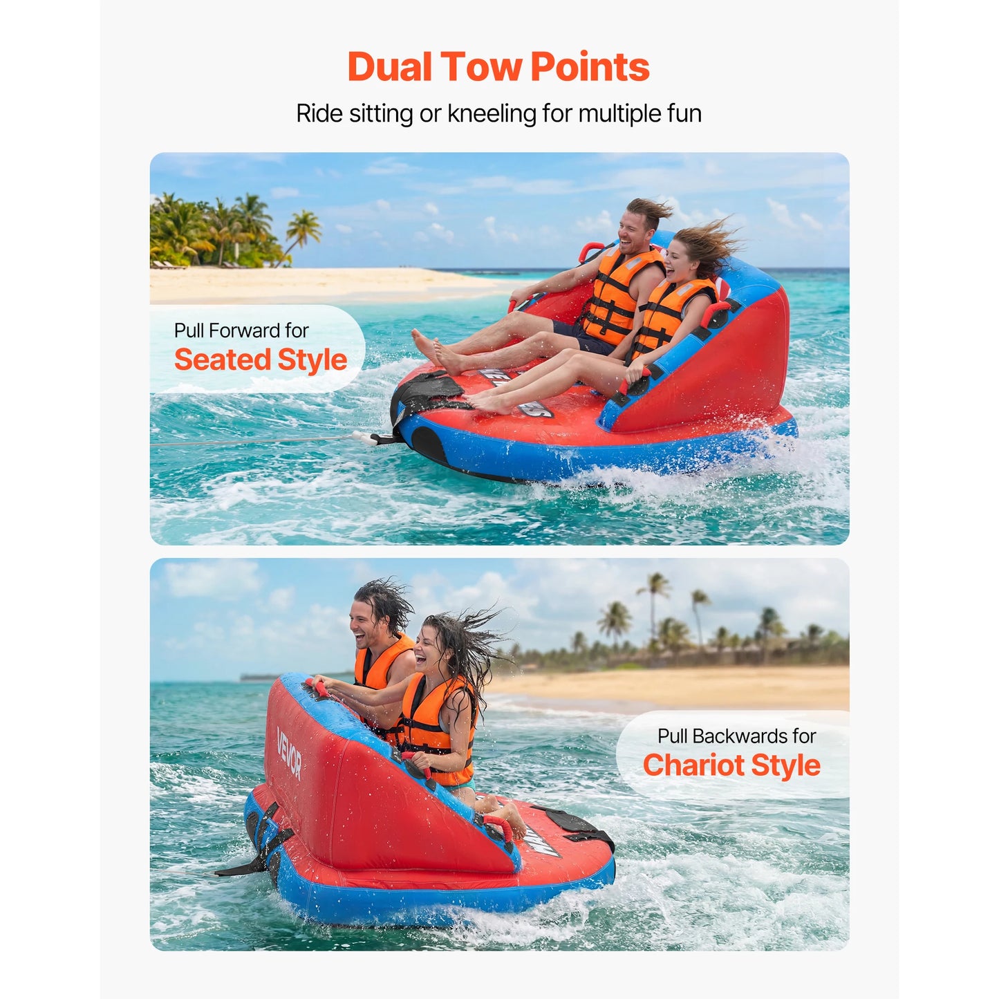 SucceBuy Towable Tubes For Boating 2 To 4 Rider Dual Tow Points
