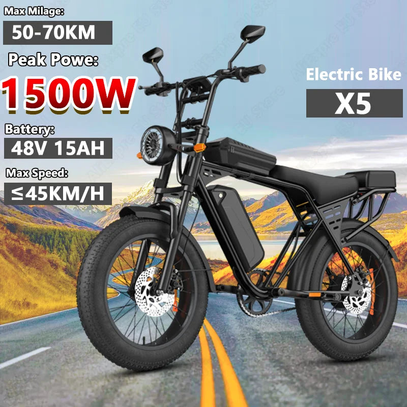 X5 Electric Bike 1500W Peak Power 48V Lithium Battery