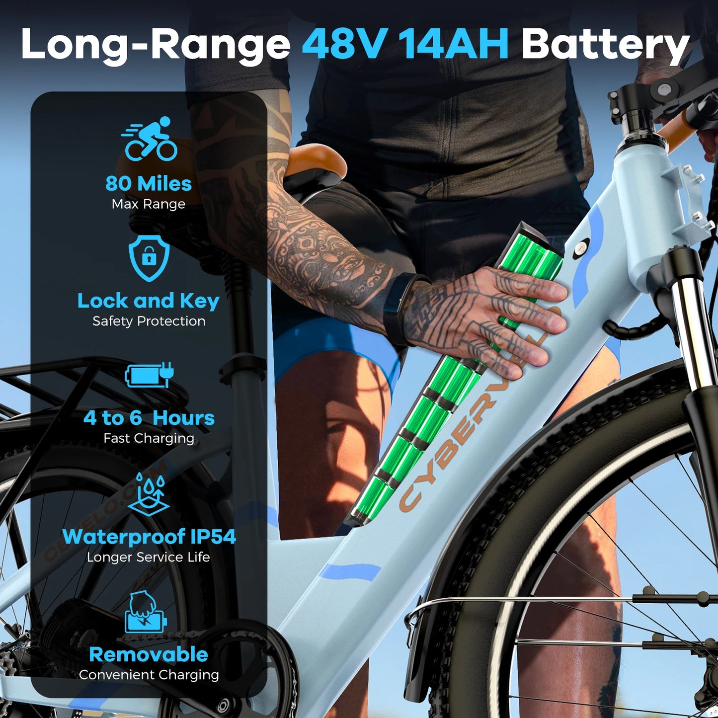 Cybvelo Urban Commute Electric Bike EK2 48V 1000W Peak Motor
