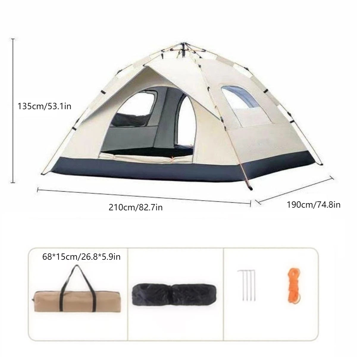 Pakicetus Outdoor Camping Tent Sunshade With Dual Doors And Windows