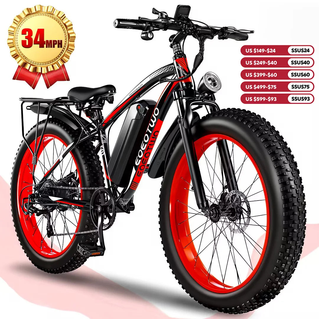 EOEOTWO 1500W Fat Tire Electric Bike 34MPH Ebike Pro