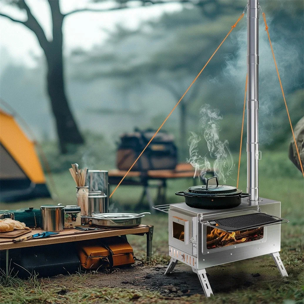 Wood Burning Tent Stove Portable With Stainless Chimney Pipes