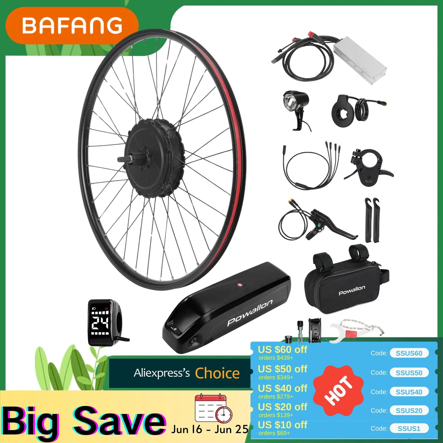 BAFANG Ebike Conversion Kit With Battery Peak 1300W Rear Hub Motor