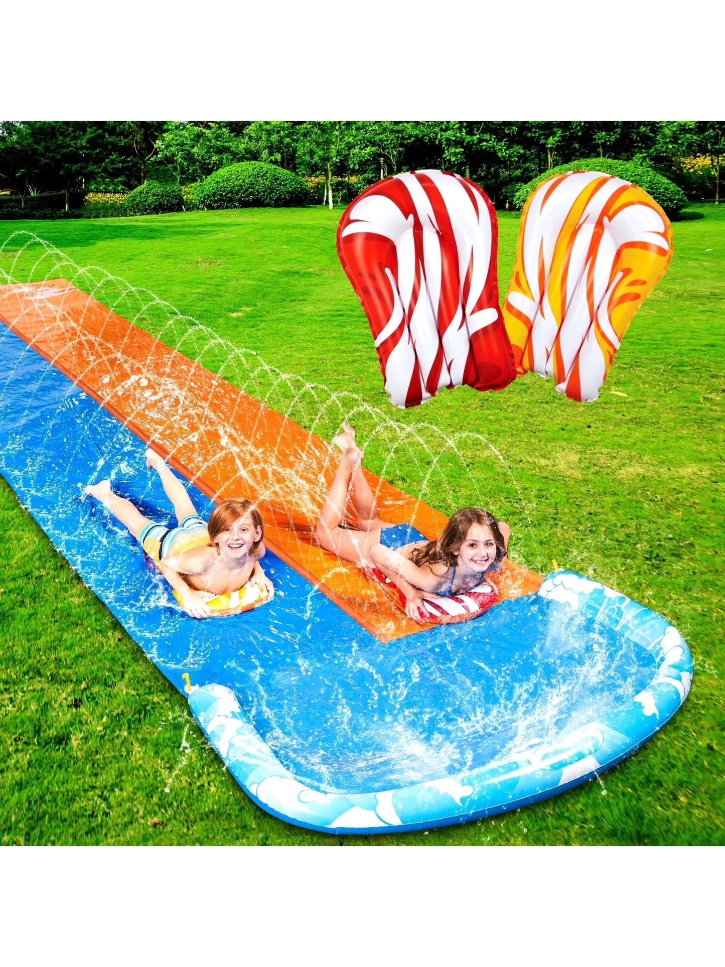 JOYFY Water Slide With Sprinkler And Bodyboards For Kids Outdoor Fun