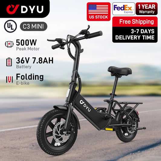 Dyu Folding Electric Bicycle C3 With 500W Peak Motor 280Wh Battery
