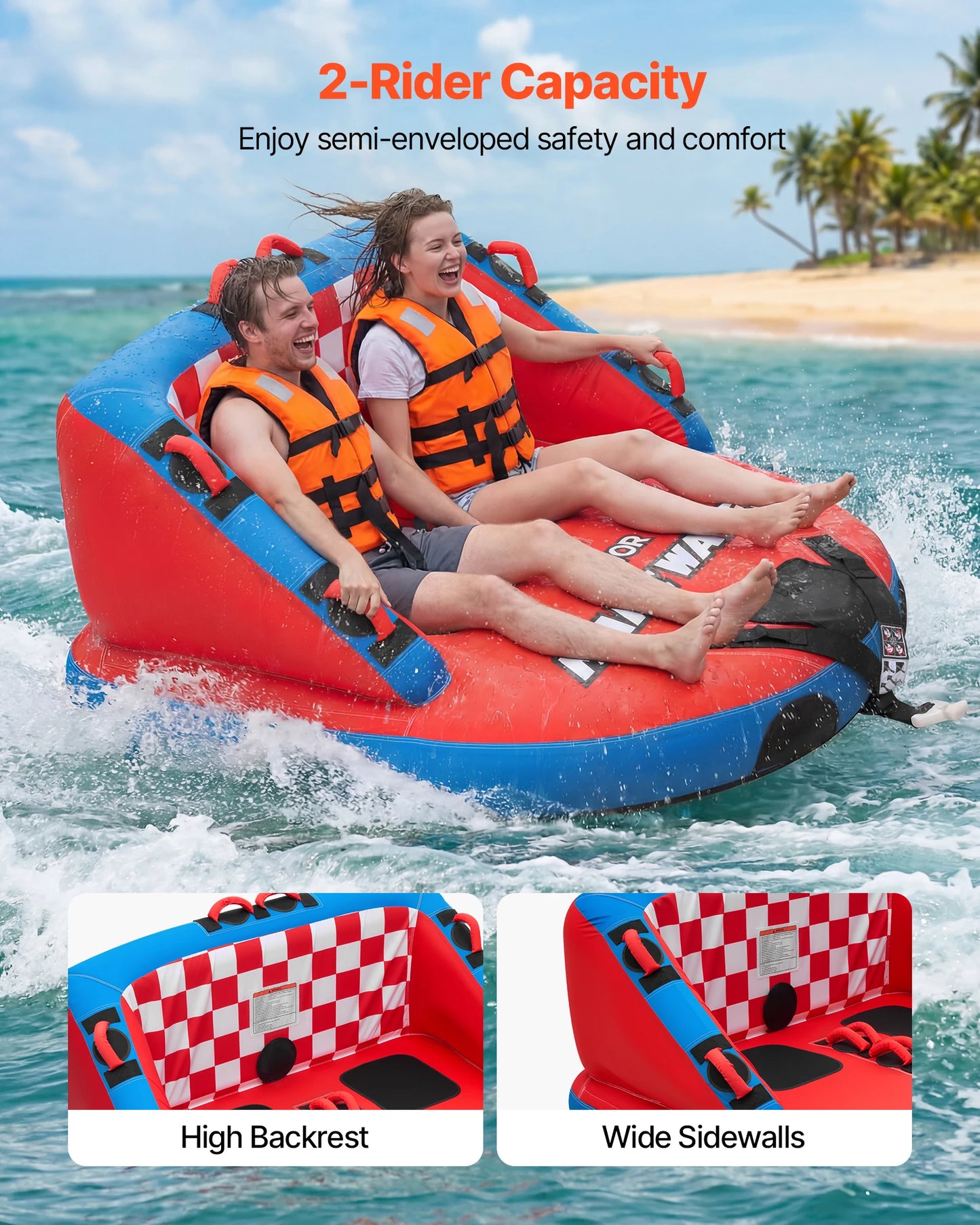SucceBuy Towable Tubes For Boating 2 To 4 Rider Dual Tow Points