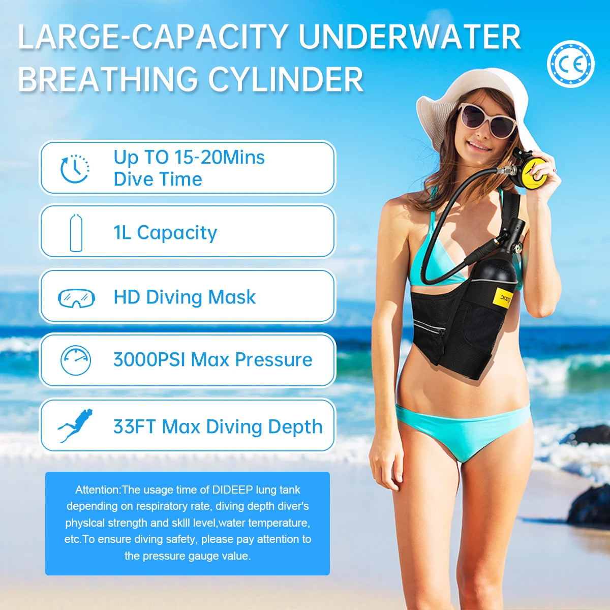 DIDEEP Scuba Diving Tank With Hand Pump Portable Cylinder