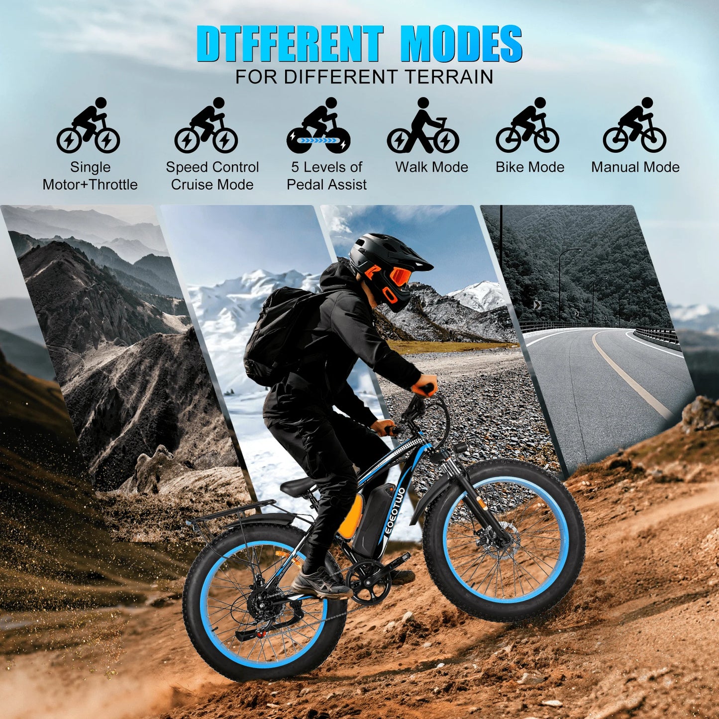 EOEOTWO Electric Bike 1500W Peak Fat Tire 70 Mile Range
